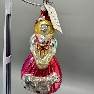 Christopher Radko Christmas Ornament Mary w/ Lamb, Girl & Pink Dress, Vintage